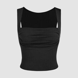 CIDER Solid Ruched Square Neck Crop Top Black Size Medium